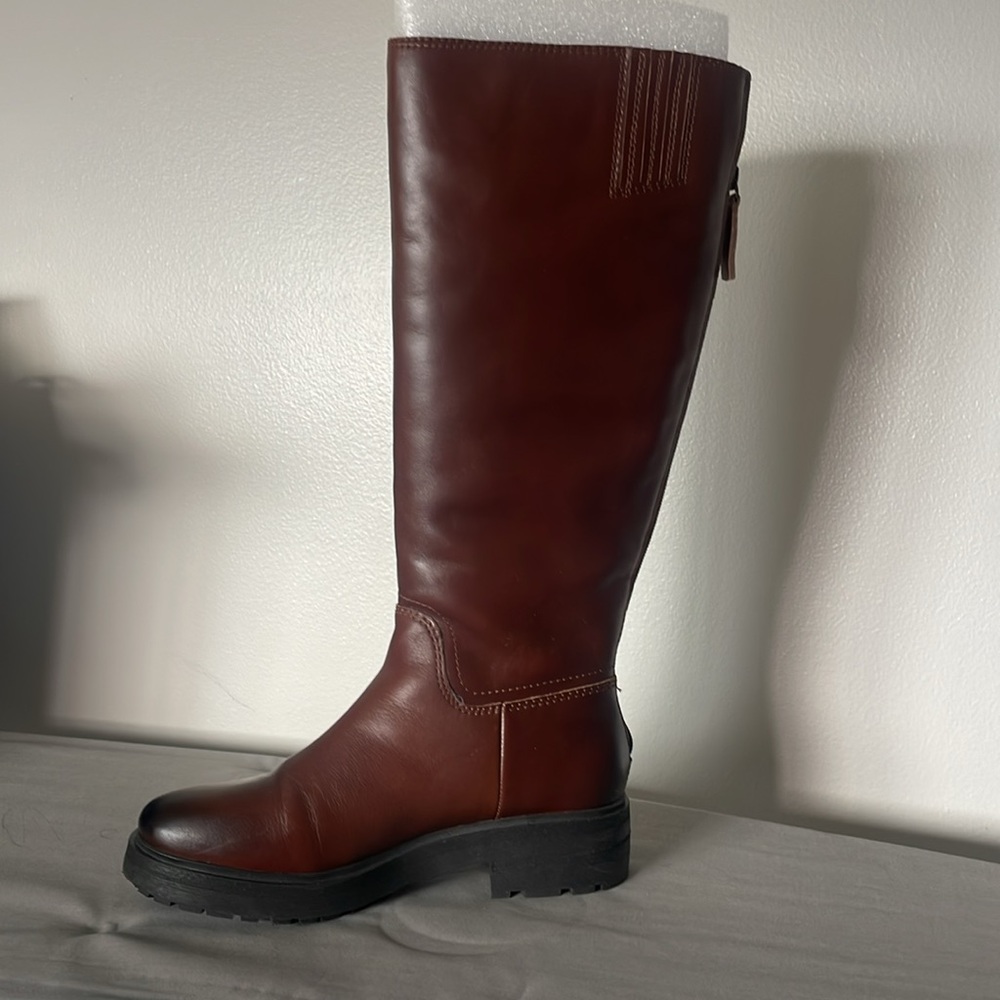 NEW Lucky Brand leather knee boots, brown with black, size 7. - Picture 3 of 4